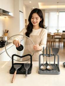1pc Multi-Functional Kitchen Storage Rack, Suitable For Holding Pot Lids, Spoons, Spatulas And Other Kitchen Utensils, Keeps Countertop Dry And Leak-Proof. Random Style, Color May Vary Slightly. - Multicolor - View 2