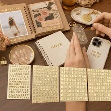 Small Gold Letter & Number Stickers, 3D Self-Adhesive Mini Letter Stickers, Glitter Letter & Number Decals For Scrapbooking, Nail Art, Keyboard DIY Crafts Decoration - Gold School Supplies - Multicolor - View 4