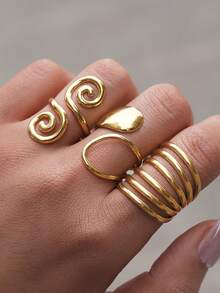 Fashion Metal Hollow Geometric Open Rings For Women Stainless Steel Gold Color Lines Spiral Adjustable Finger Ring Jewelry 2026 - Gold - View 5