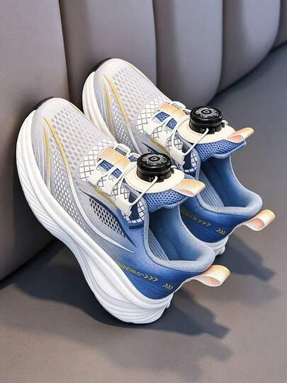 Children's Cute Minimalist Casual Sports Shoes - Spring/Autumn New Style Suitable For Boys And Girls, Training-Running Shoes, Rotary Buckle Closure, Breathable Mesh And Soft Upper, Lightweight Sole, Fashionable Daily And School Shoes For Toddlers And Kids