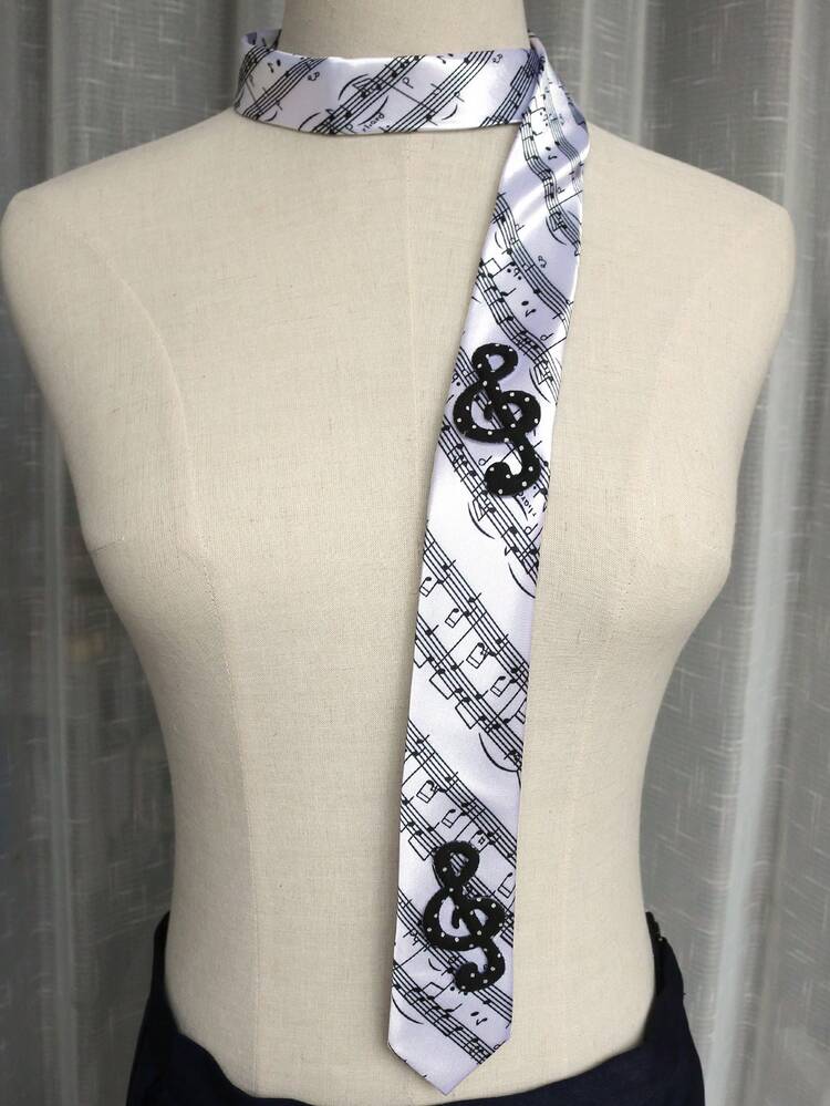 1pc Slim Musical Note, Star & Polka Dot Pattern Hand-Tied Necktie, Suitable For Casual, Personalized, Party, Street, Daily Wear - Multicolor - View 12