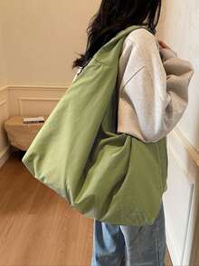 Fashionable Solid-Color Shoulder And Underarm Bag With Large Capacity, Multiple Pockets And Multiple Compartments - Green - View 12