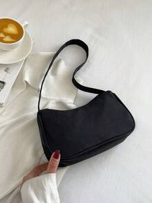 Minimalist Light Gray Corduroy Hobo Underarm Bag, Single Handle Handbag For Women, Soft Accessory For Casual And Office Look - Bright - View 1
