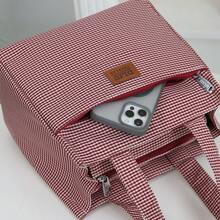 Nueva llegada, tela gruesa con patrón a cuadros, bolso de mano exquisito, bolso tote para el trabajo, bolso de moda con cremallera semicerrada, adecuado para la escuela, el trabajo, las compras, el camping, el uso diario, bolso de mano. Temporada de regreso a la escuela, vintage, minimalista, bolsa para el almuerzo, bolsa de almacenamiento para caja bento, bolsa para el almuerzo, bolsa de compras, bolsa de utilidad - Rojo - Ver 6