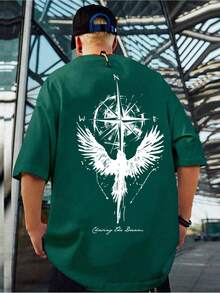 Camiseta de manga corta para hombre, altamente elástica, de algodón puro, corte ajustado, versátil, clásica, de cuello redondo, holgada y a la moda, estilo coreano. - Verde - Ver 1