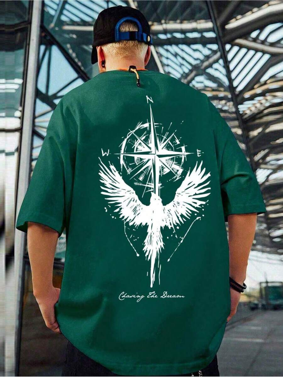 Camiseta de manga corta para hombre, altamente elástica, de algodón puro, corte ajustado, versátil, clásica, de cuello redondo, holgada y a la moda, estilo coreano. - Verde - Ver 1