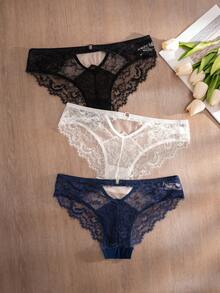Mystèrelle 3pcs/Pack Women's Lace Patchwork Comfortable Triangle Panties - Multicolor - View 4