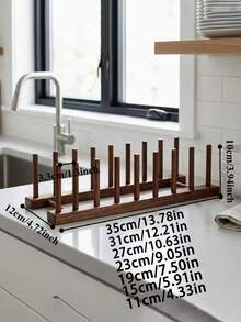 Multifunctional Dark Wood Plate Rack, Vertical Plate Storage Rack And Book Organizer, Countertop Storage Rack, Suitable For Plates, Bowls And Books, Space-Saving Display Rack, Suitable For Kitchen, Dining Area And Office - Multicolor - View 8