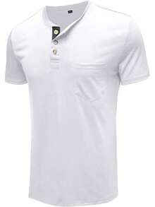 YOUTHGO Camiseta Henley Casual para Hombre Playera de Solapa Frontal de Manga Corta con Botones - Caqui - Ver 4