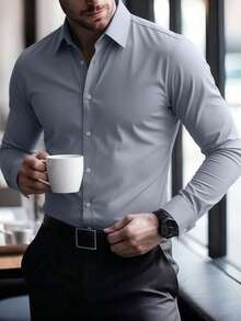 anfinity Mode Elegante camisa de vestir blanca de manga larga para uso formal o de oficina con cuello de camisa, camisas de negocios, camisa casual de negocios para hombres, otoño, ceremonia - Negro - Ver 27