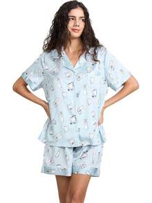 YiNi LuLu - Conjunto de pijama de satén de seda para mujer, 2 piezas, pijama de manga corta, de gran tamaño, con bolsillos - frasco de perfume - Ver 9