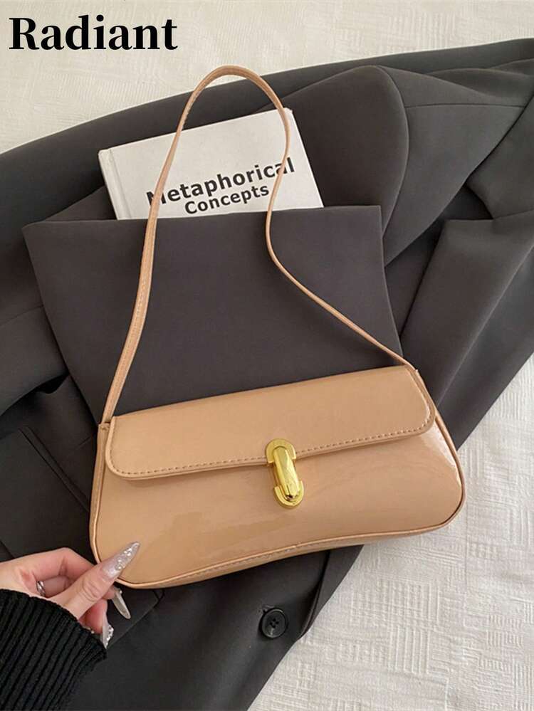 Women's Handbag Shoulder Bag, Solid Color With Gold Buckle, Vintage Classic Style, Suitable For Daily, Party, Work - Nude - View 7