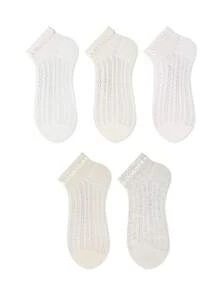 ZUJO 5雙女款可愛泡泡荷葉邊短襪，適合春夏秋日常穿著，簡約舒適，隨機配色 - 彩色 - 查看 5