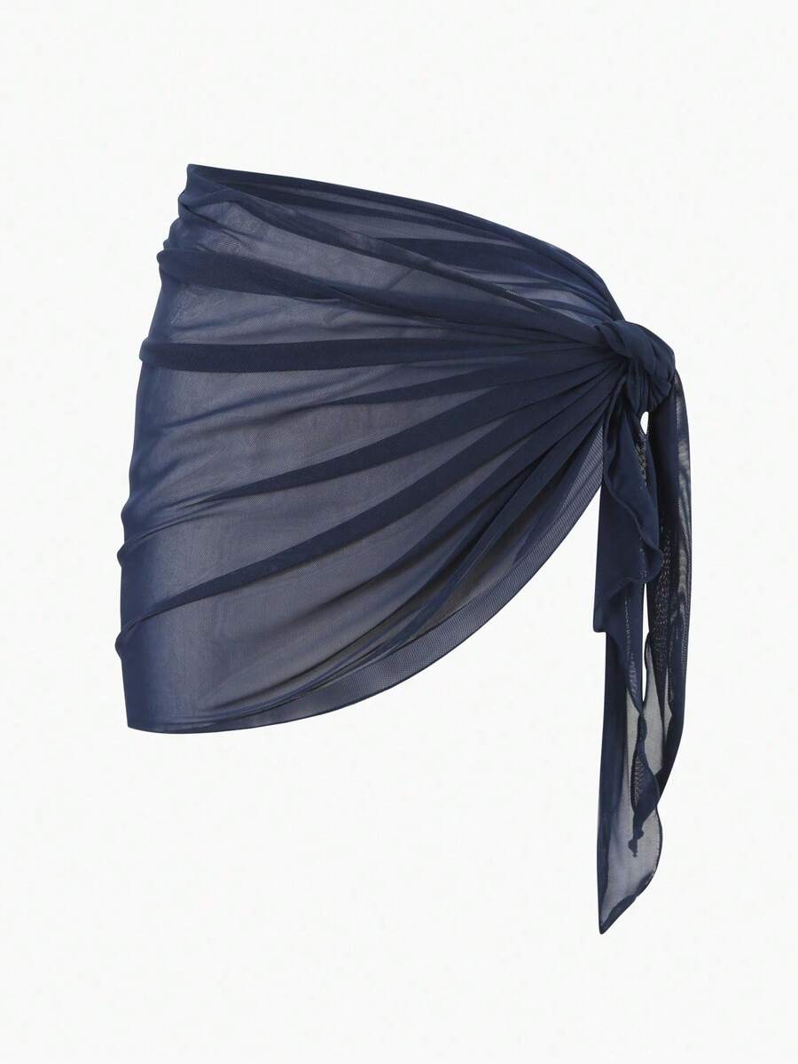 Solid Color Mesh Swim Basics Skirt For Beach And Resort, Ideal For Summer Beach Vacations. XUQA - 藏蓝色 - 查看 1