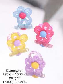 Juego de 4 piezas/Set de anillos de resina con diseño único, elegante, exquisito, divertido y colorido con flores, para uso diario, vacaciones y joyería de fiesta - Multicolor - Ver 7