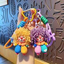 Cute 3D Curly Hair Clown Plush Bag Charm, Exquisite Handmade Resin Pendant With Heart-Shaped Clasp And Braided Hanging Rope, Fashionable And Adorable Backpack Accessory, Suitable For Back To School Decoration, Children's Birthday Gift, Also Can Be Used As Decoration For Daily Handbag Or Car Key - Multicolor - View 6