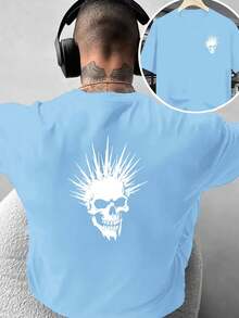 Camiseta de moda para hombre con diseño creativo de doble cara estampado de calaveras: estilo oscuro, genial y único, adecuada para uso diario casual en casa o para actividades de fitness - Negro - Ver 10