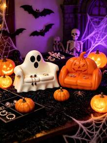 1pc Halloween 3D Printed Ghost Sofa & Pumpkin Sofa Jewelry Storage Tray, Festive Atmosphere, Halloween Theme Sofa Decor, Suitable For Halloween And Christmas Home Decoration - Multicolor - View 1