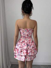 LunaCass8  Vestido de señora con diseño de volantes pequeños y sexy de color rosa - Rojo y negro - Ver 3