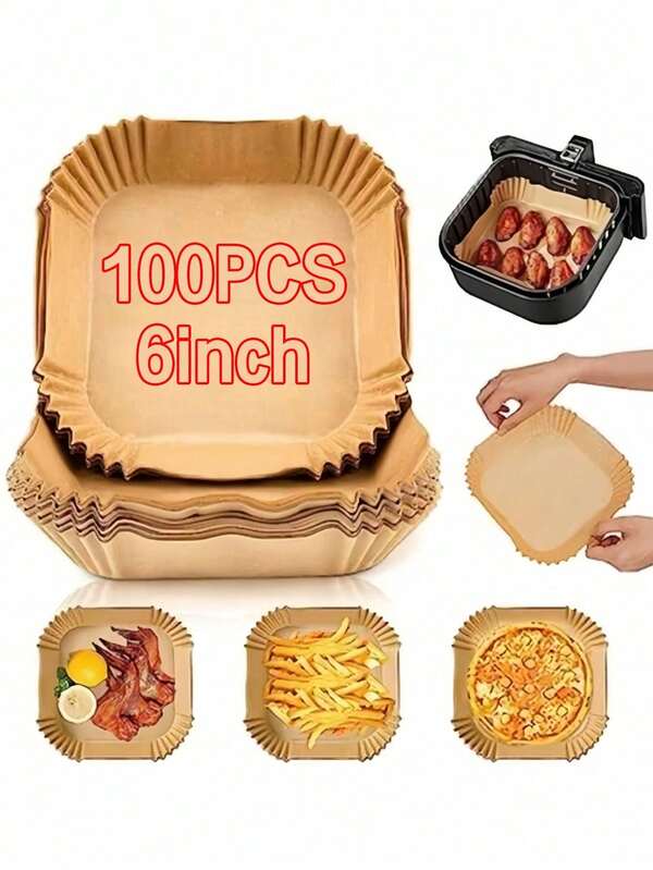Kitchen Accessory, 100PCS Disposable Non-Stick Air Fryer Paper, Oil-Proof Parchment Baking Paper For Oven & Microwave, Kitchen Essential, Great For Halloween, Thanksgiving, Christmas, Convenient For Holiday Food Prep