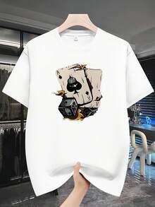 Camiseta de manga corta para hombre, con cuello redondo, estampado, versátil y novedosa, para la moda de verano. - Negro - Ver 2