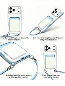 1件式卡套掛繩純色波點皮革手機保護殼 防震防摔 適用於 Apple 17PROMAX/16PROMAX/15PRO/15/14PROMAX/16PLUS/14PRO/14/13PROMAX/13PRO/13/12PROMAX/12 11/適合送給男朋友/女朋友的禮物 - 淺藍色 - 查看 5