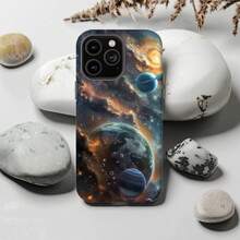 Funda para Teléfono con Diseño de Planetas de Cristal: Diseño Galáctico Metálico para iPhone, HONOR, , OPPO - Multicolor - Ver 7