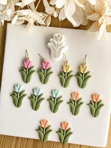Tulip Flower Polymer Clay Cutter, Embossed Spring Floral Mold For Delicate Handmade Stud Earring Craft Supplies - White - View 4