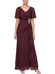Alex Evenings - Vestido Largo para Madre de la Novia con Mangas voladas para Mujer con Cintura Imperio Fruncido (Tallas pequeñitas y Normales) - Malla violeta - Ver 23