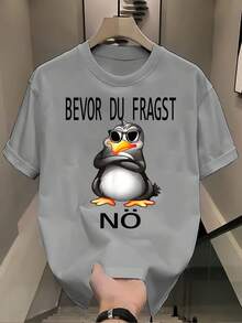 Funny German Text Penguin Graphic T-Shirt - "BEVOR DU FRAGST NO" Funny Saying With Cute Animated Penguin In Fashion Glasses - Regular Fit Crew Neck Te - 黑色 - 查看 10