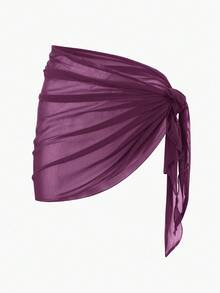 Solid Color Mesh Swim Basics Skirt For Beach And Resort, Ideal For Summer Beach Vacations. XUQA - 紫色 - 查看 1