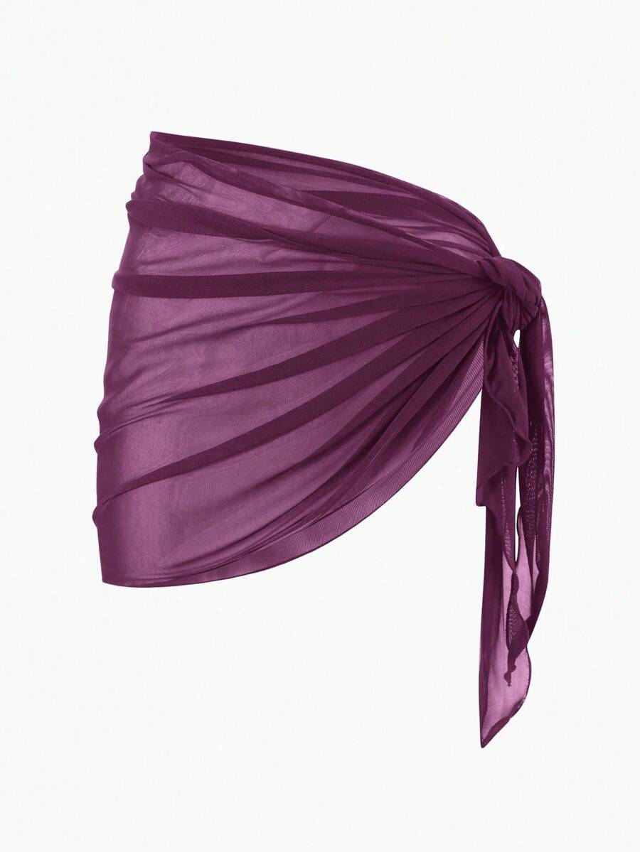 Solid Color Mesh Swim Basics Skirt For Beach And Resort, Ideal For Summer Beach Vacations. XUQA - 紫色 - 查看 1