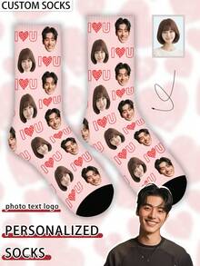 1 Pair Customized Face Pattern Socks, Personalized Photo Socks, Custom Printed Socks, Funny Face Socks, Custom Pattern Socks, Print Any Face Pattern On Socks, Anniversary Gift, Valentine's Day Gift, Unique Birthday Gift, Personalized Collectible - Multicolor - View 10