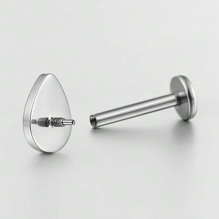 1pc ASTM F136 Titanium Steel Teardrop Shell Lip Stud/Nose Stud Flat Back Earring Medusa Cartilage/Helix/Ear Rim Piercing Jewelry - Internal Thread - View 9