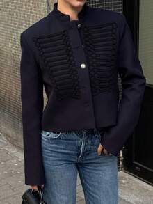 Chaqueta corta de mujer Mellowy con decoración de botones y abotonadura sencilla - Azul Marino - Ver 2