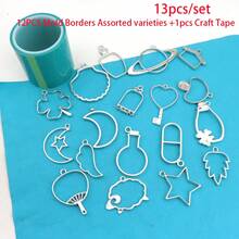 13PCS/Set, 37PCS/Set Random Mixed Color & Style Animal/Abstract Metal Hollow Frame, Gold/Silver Plated Mixed Color DIY Crystal Resin Bezel Pendant, UV Resin Mold, Handmade Beaded Earring Necklace Charm Accessory - A4205 - View 18
