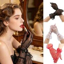 1 Pair Women's Lace Bow Touchscreen Sun Protection Gloves, Thin Anti-Slip UV Gloves, Suitable For Driving, Cycling, Daily Outdoor, Bridal Wedding Accessories - White - View 3