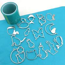13PCS/Set, 37PCS/Set Random Mixed Color & Style Animal/Abstract Metal Hollow Frame, Gold/Silver Plated Mixed Color DIY Crystal Resin Bezel Pendant, UV Resin Mold, Handmade Beaded Earring Necklace Charm Accessory - A4205 - View 10