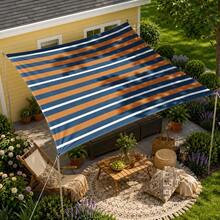 1pc Blue & Orange Striped Nautical Style Large Sun Shade Canopy, UV Protection, Sturdy & Durable, Easy Installation, Suitable For Beach, Garden, Patio, Includes Rope - Multicolor - View 8