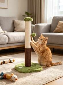 Sisal Cat Scratching Post, Wear-Resistant And Scratch-Resistant To Protect Furniture, Stable Base Preventing Tipping, Paired With A Teasing Pom-Pom For Cats, Serving Both Claw Sharpening And Play Purposes - Multicolor - View 3