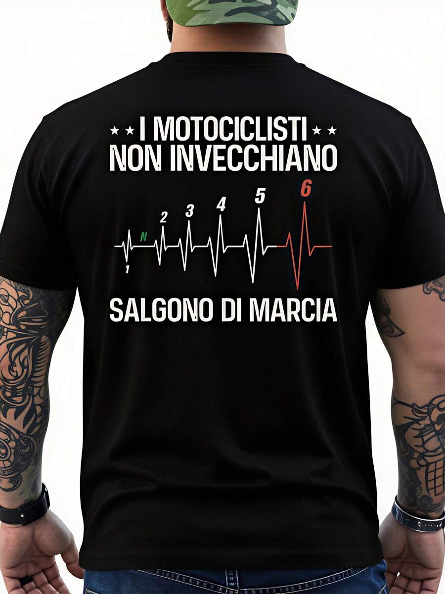 Design And Italian Slogan "I'm Not Getting Older I'm Getting Salgono" - Loose-Fitting, Casual Round-Neck Short-Sleeve T-Shirt, Suitable For Motorcycle Enthusiasts, Gift For Riders, All-Season Clothing. - Black - View 1