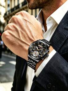 VA VA VOOM 男士手錶 41mm Aviator 系列 不鏽鋼錶帶 原裝石英機芯 夜光日期顯示 男士運動軍事風手錶 金色 & 銀色 & 黑色 - 黑色 - 查看 11