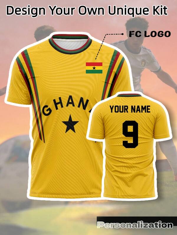 1pc Customized Retro Ghana Football Jersey - Customizable Name And Number, Golden Ghana Star Breathable Football Shirt Suitable For Black Star Fans, Customized Men's Sportswear, 2026 International Football