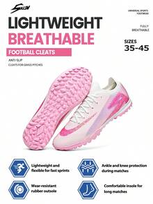 Men's Reinforced Anti-Collision Toe Cap TF Turf Football Shoes, Unisex, Hard Toe Protection Front, Durable Multi-Directional TF Small Rubber Stud Sole, Soft Plush Cushioning Breathable Upper, Adult Competitive Football Shoes For Rough Turf - Pink - View 3