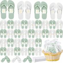 Unittype - 48 pares de chanclas a granel para invitados de boda, hotel, con tarjetas de tamaño y bolsas para boda, playa y piscina - Blanco, verde claro - Ver 2