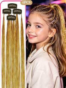 Rainbow Fairy Glitter Hair Clip And Hair Extension Set For Kids Girls And Women, Heat Resistant 20 Inch, 12/6/4pcs, Holiday Party Christmas New Year Halloween Cosplay Hair Accessories - Multicolor - View 26