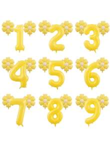 3pcs Giant 40 Inch Lemon Yellow Number 0-9 Balloon Set, Includes 18 Inch Fresh Daisy Balloons, Suitable For Birthday, New Year, Anniversary, Anniversary Party Decoration, 40 Inch Large Number Birthday Balloons - Number - View 2