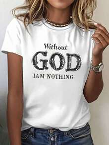 New Women's Slogan Print T-Shirt, Casual Short Sleeve Top With Round Neck And Letter Print, Summer T-Shirt For Women - Unisex Loose Cotton T-Shirt - 白色 - 查看 1
