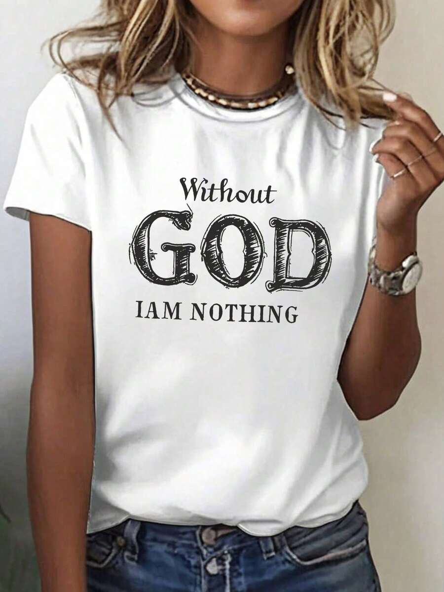 New Women's Slogan Print T-Shirt, Casual Short Sleeve Top With Round Neck And Letter Print, Summer T-Shirt For Women - Unisex Loose Cotton T-Shirt - 白色 - 查看 1
