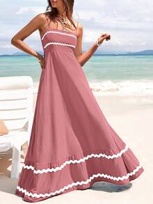 PRETTYGARDEN Women's Summer Flowy Maxi Dress Vestidos Casual Sleeveless Strap Ruffle Wedding Guest Graduation Beach Party Travel Vacation Long White Dresses - 深粉紅色 - 查看 1